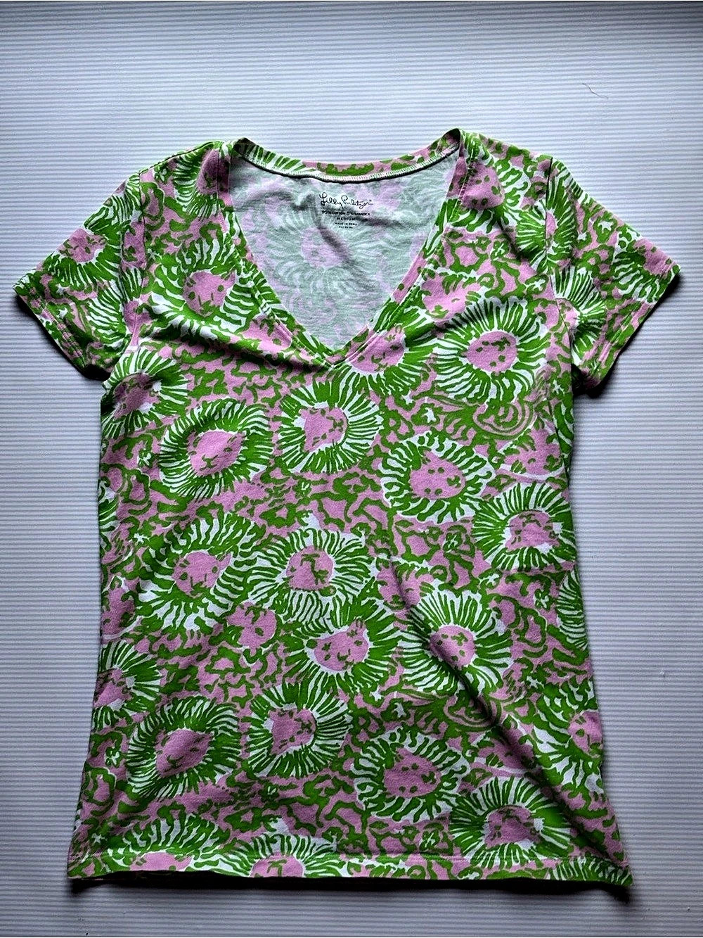 Lilly Pulitzer Short Sleeve Tee in Green & Pink Size Medium